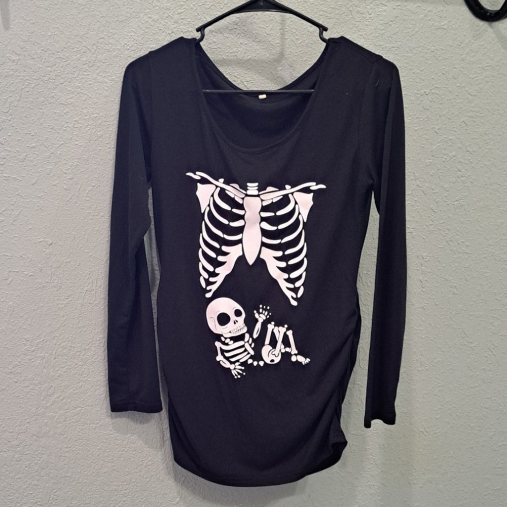 Halloween Skeleton Long Sleeve Maternity Shirt - Size S